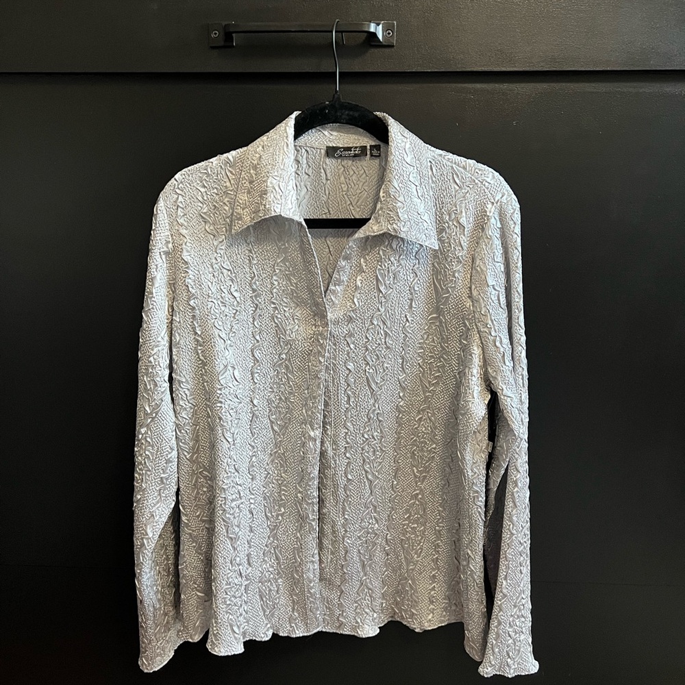 Essentials Light Gray Textured Button Down Shirt